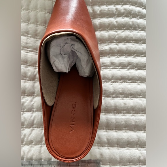NWB VINCE GENUINE LEATHER BENITA, Rust LE Wedge Mules Slip-On Styling US Sz 8 - Picture 7 of 8